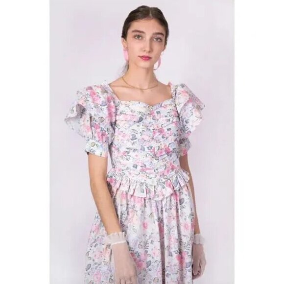 💕LAURA ASHLEY x BATSHEVA💕 Eden Dress ~ Quartet Cream Floral Print 2 NWOT - Picture 2 of 16